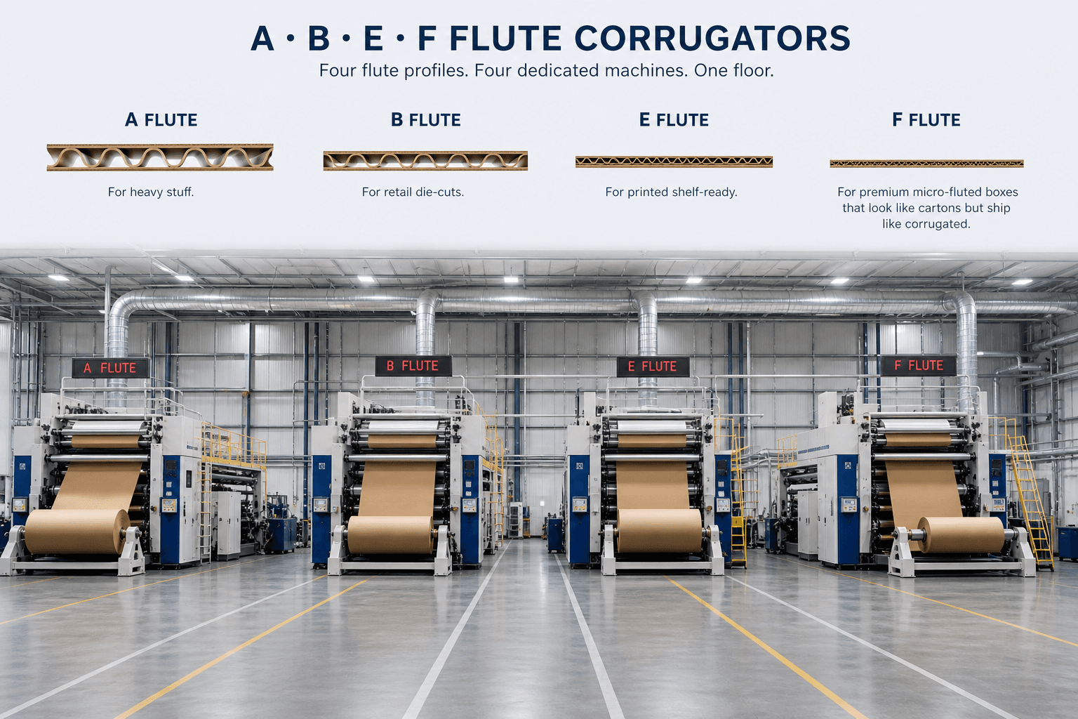 A · B · E · F flute corrugators