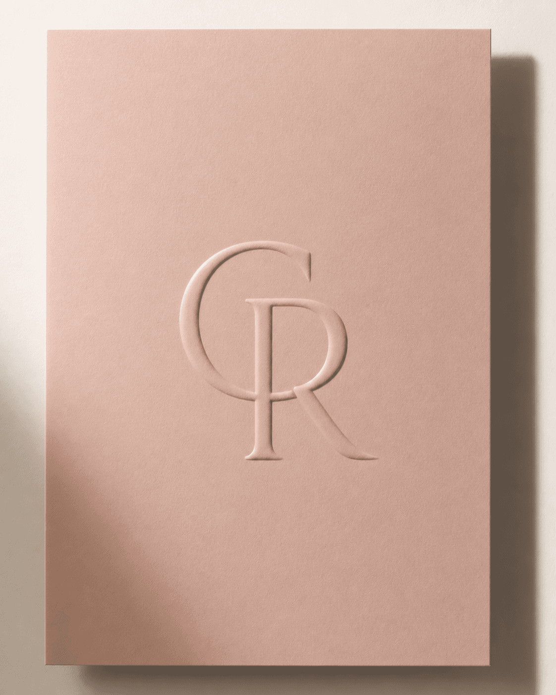 Soft touch laminated wedding card with embossed monogram
