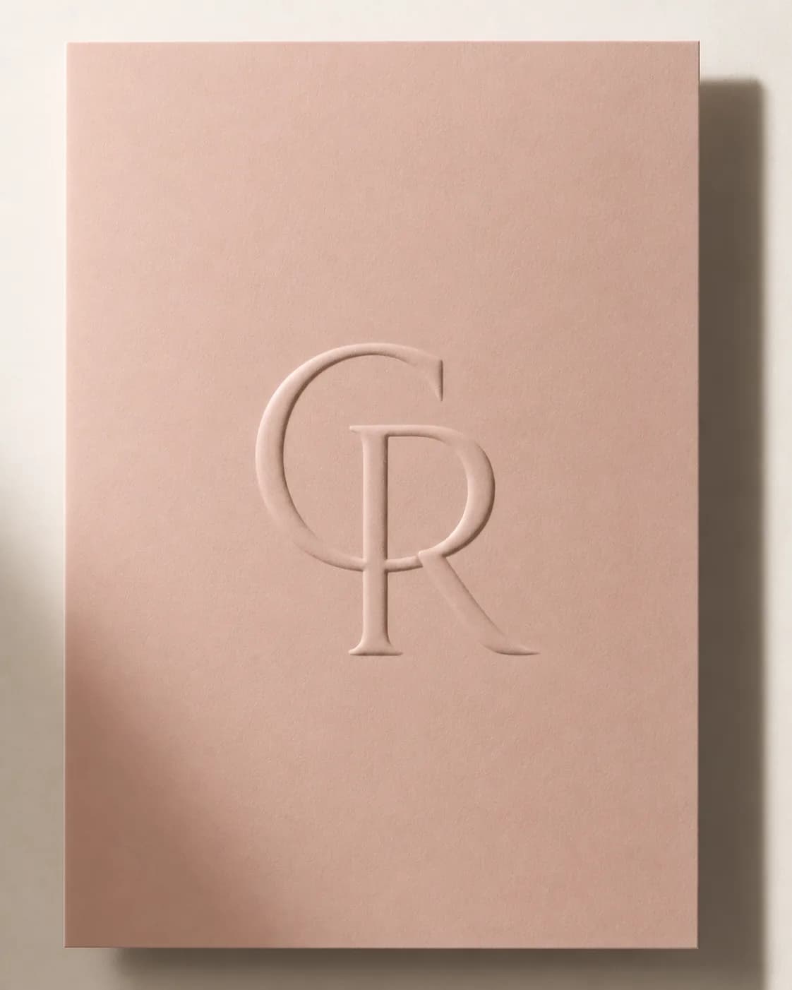 Soft touch laminated wedding card with embossed monogram